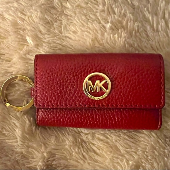 Michael Kors Accessories - MICHAEL KORS RED Pebble Leather Keyring Key Case LIKE NEW